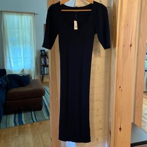 Puff Sleeve Sweetheart Rib Midi Dress